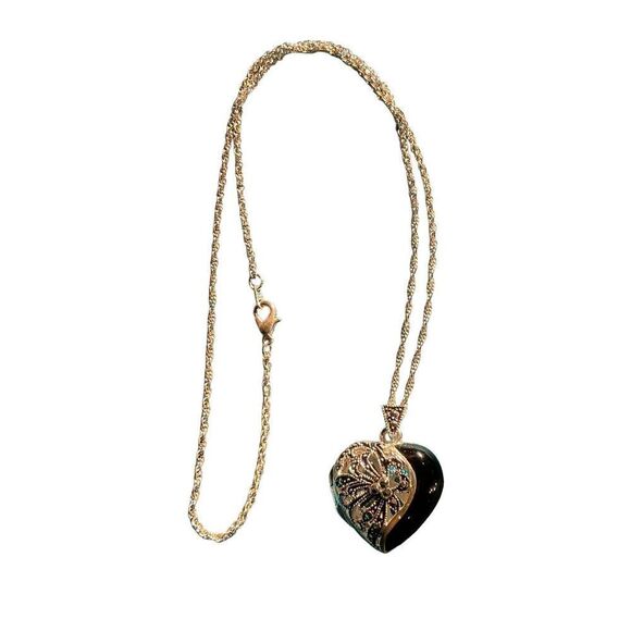 Marcasite Sterling Heart Locket Necklace - Picture 3 of 15